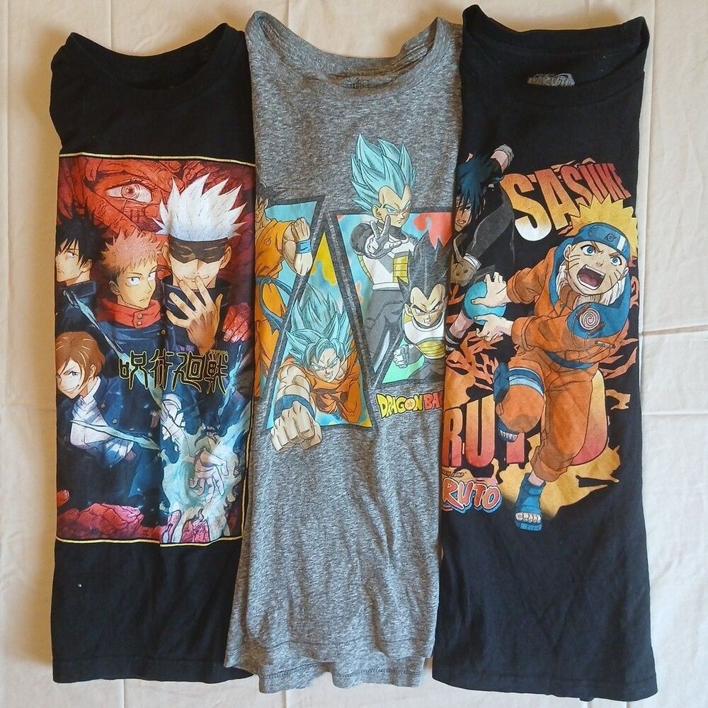 Anime Manga T Shirts LOT of 3 Sz MED Jujitsu Kaizen Naruto Dragon Ball Super